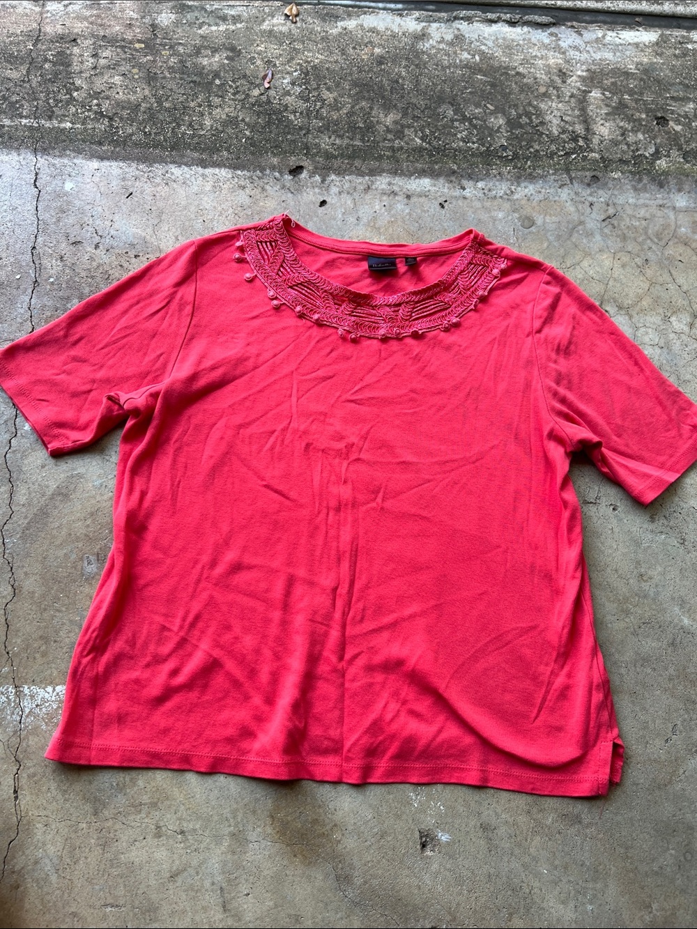 Women’s Short-Sleeve Crochet-Neck Top - Coral Pink